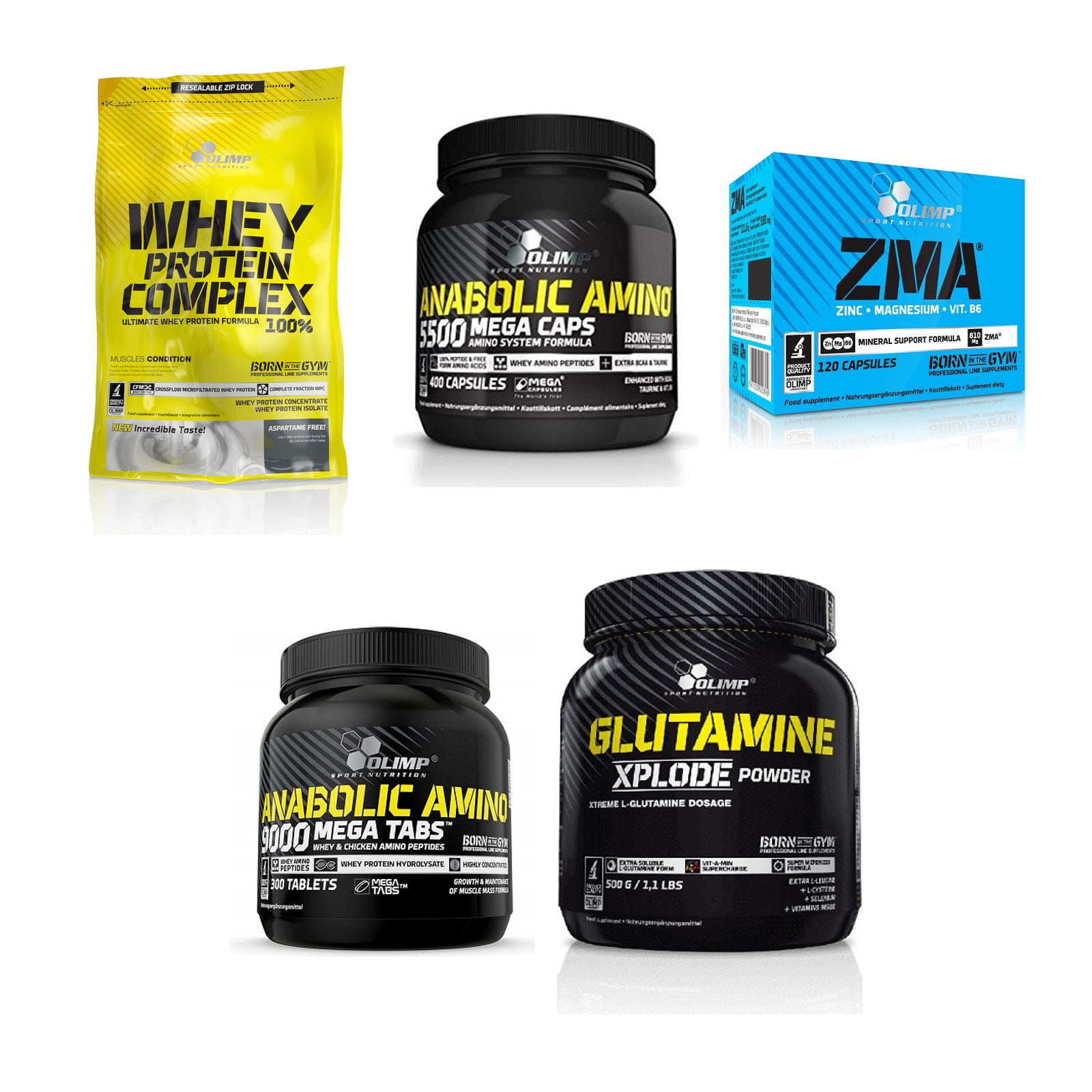 Olimp Marken-Großset: Whey Protein + Anabolic Amino + 3 weitere – alle enthaltenen Artikel