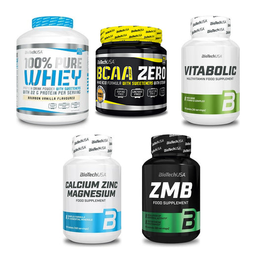 BioTech USA Marken-Großset: 100% Pure Whey + BCAA Zero + 3 weitere – alle enthaltenen Artikel