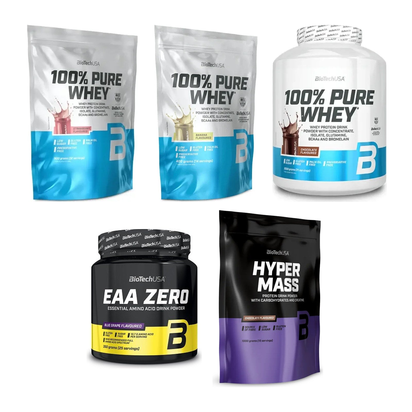 BioTech USA Marken-Großset: 100% Pure Whey + 4 weitere – alle enthaltenen Artikel