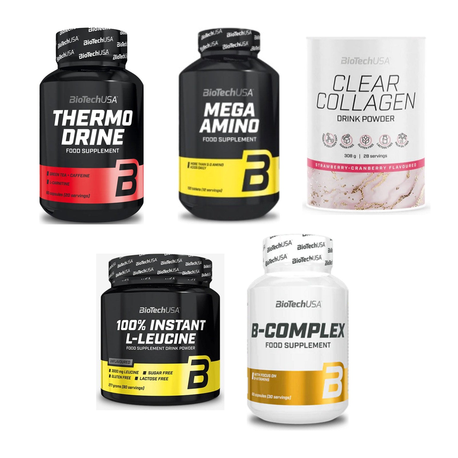 BioTech USA Marken-Großset: Thermo Drine + Mega Amino + 3 weitere – alle enthaltenen Artikel