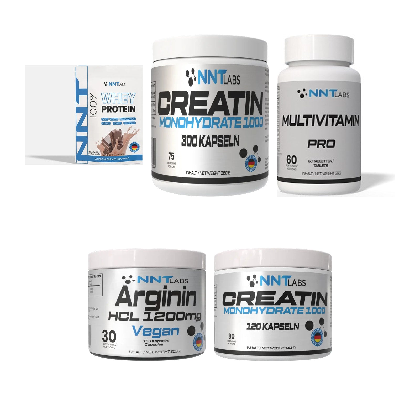 NNT Labs Marken-Großset: Whey + Creatin 1000 mg + 3 weitere – alle enthaltenen Artikel