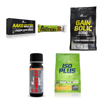 Olimp Marken-Großset: AAKG Extreme + Protein Bar + 3 weitere – alle enthaltenen Artikel