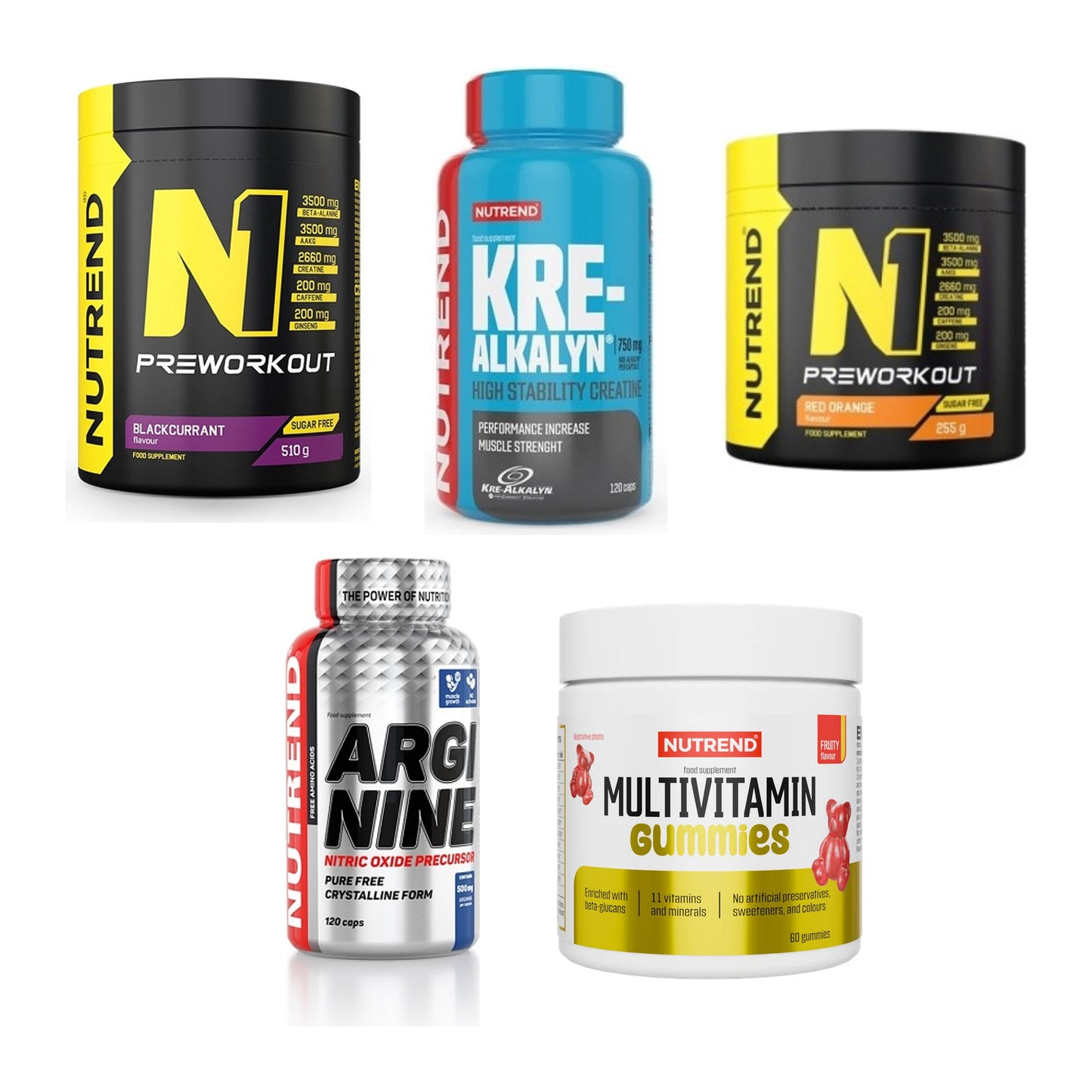 NUTREND Marken-Großset: N1 Preworkout + Kre-Alkalyn + 3 weitere – alle enthaltenen Artikel