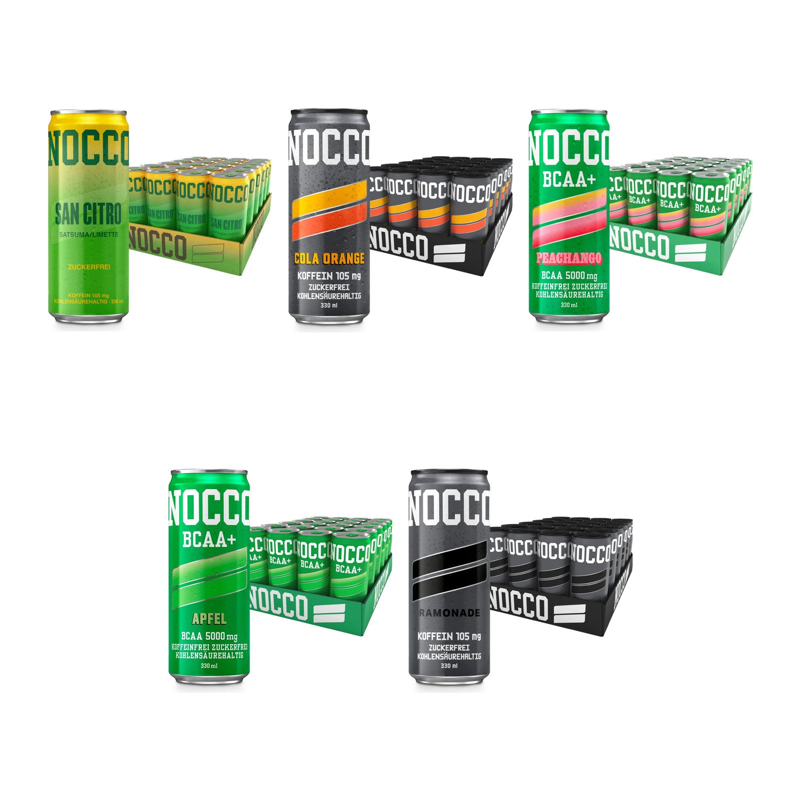 NOCCO Marken-Großset: BCAA Drink 24 x 330 ml San Citro + 4 weitere – alle enthaltenen Artikel