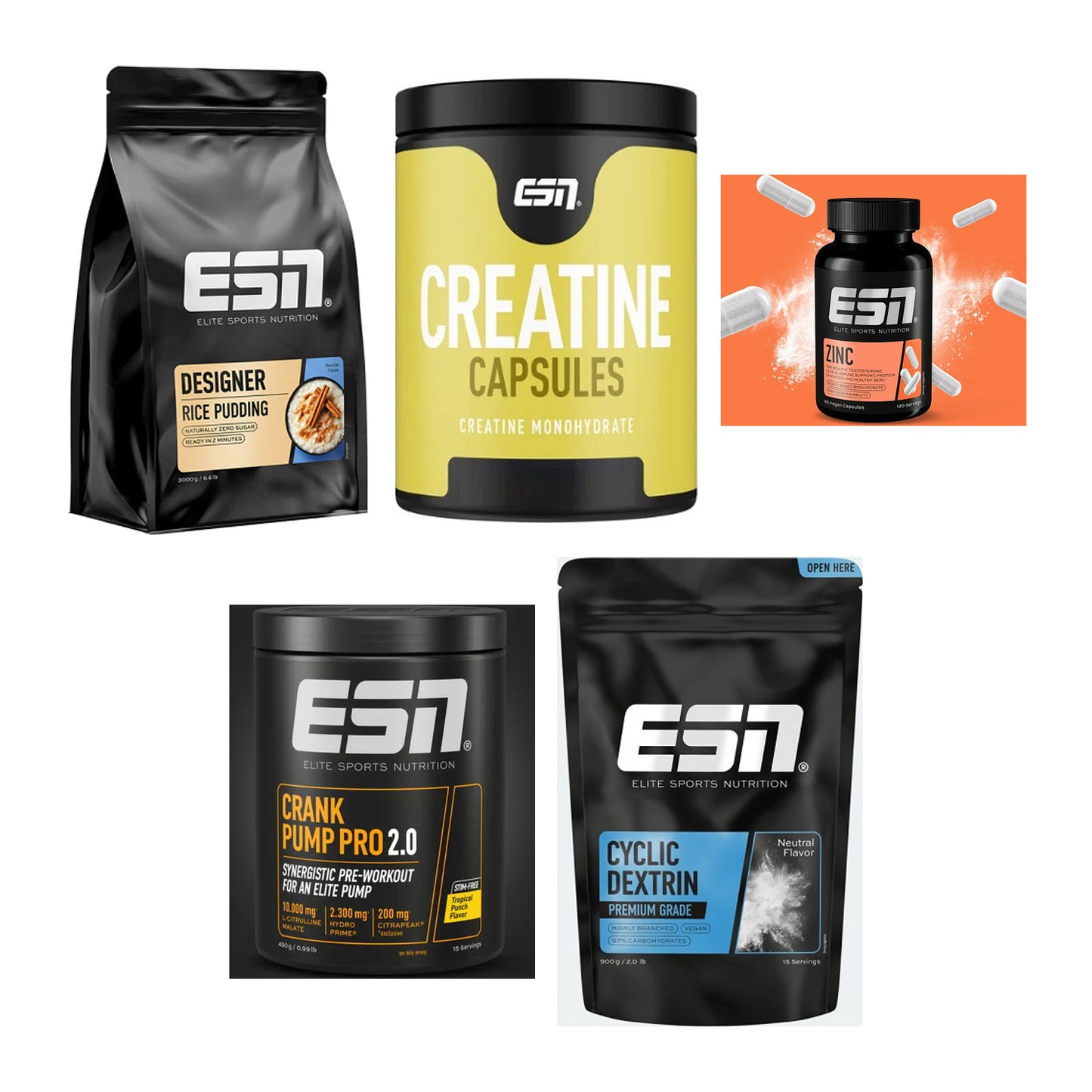 ESN Marken-Großset: Designer Rice + Ultrapure + 3 weitere – alle enthaltenen Artikel