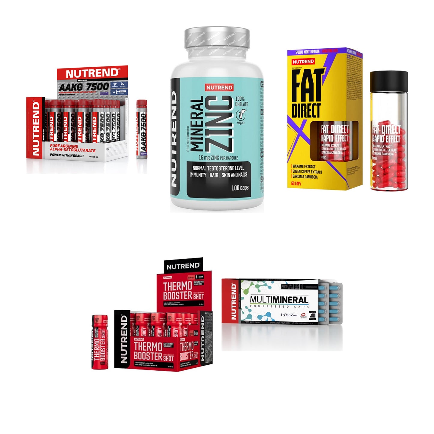 NUTREND Marken-Großset: AAKG 7500 Shots + Zinc Chelate + 3 weitere – alle enthaltenen Artikel