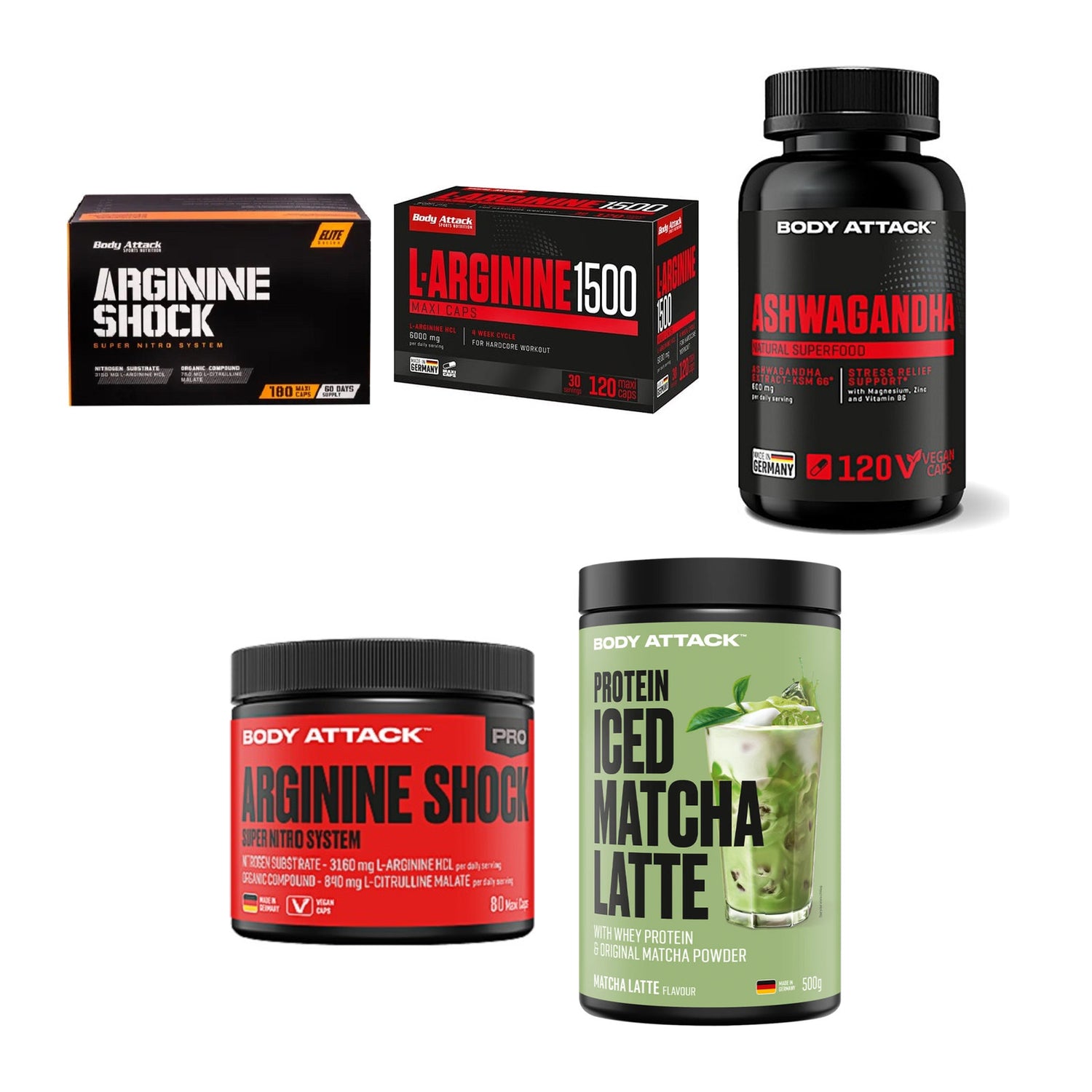 Body Attack Marken-Großset: Attack Argini + Attack L-Argi + 3 weitere – alle enthaltenen Artikel
