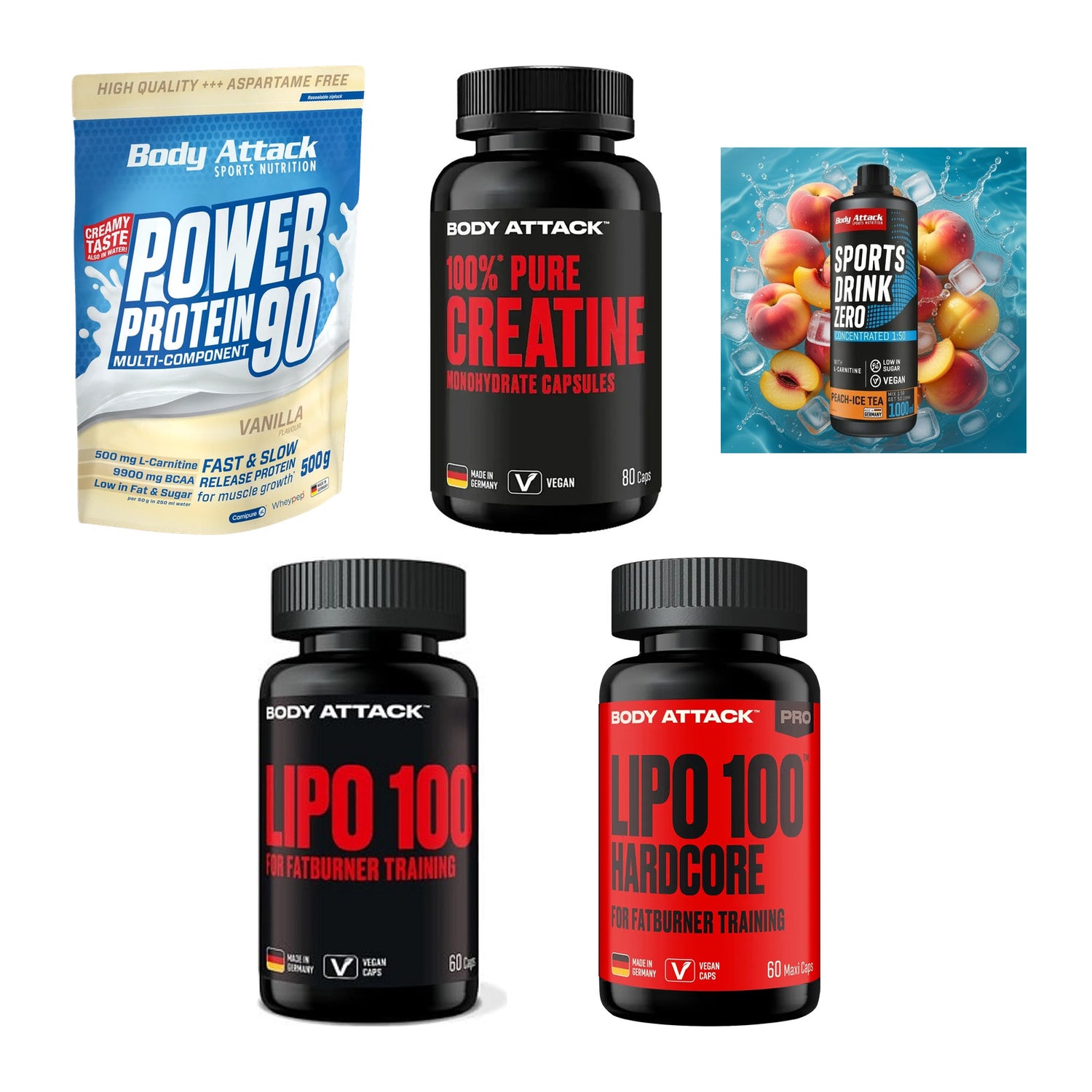 Body Attack Marken-Großset: Attack Power + Attack 100% + 3 weitere – alle enthaltenen Artikel