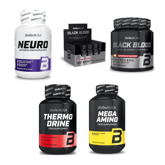 BioTech USA Marken-Großset: Neuro + Black Blood Shot + 3 weitere – alle enthaltenen Artikel