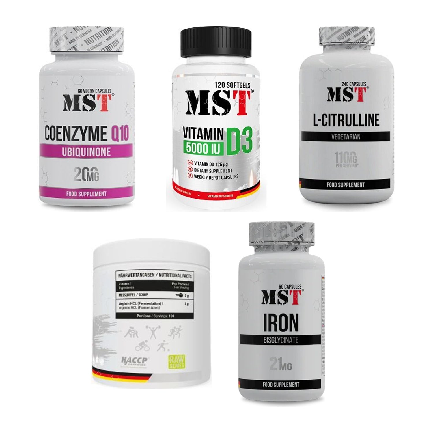 MST Marken-Großset: Coenzyme Q10 200 + Vitamin D3 5000IU + 3 weitere – alle enthaltenen Artikel