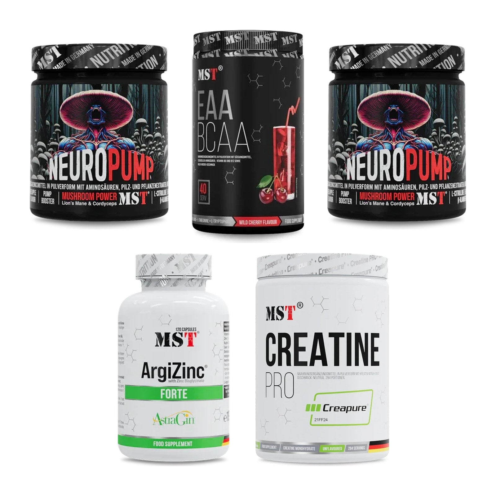 MST Marken-Großset: NeuroPump + EAA & BCAA + 3 weitere – alle enthaltenen Artikel