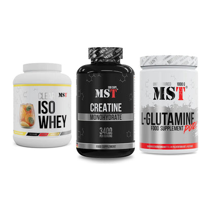 MST Marken-Trio: Iso Clear + Creatine Monohydrate + Glutamine – alle enthaltenen Artikel