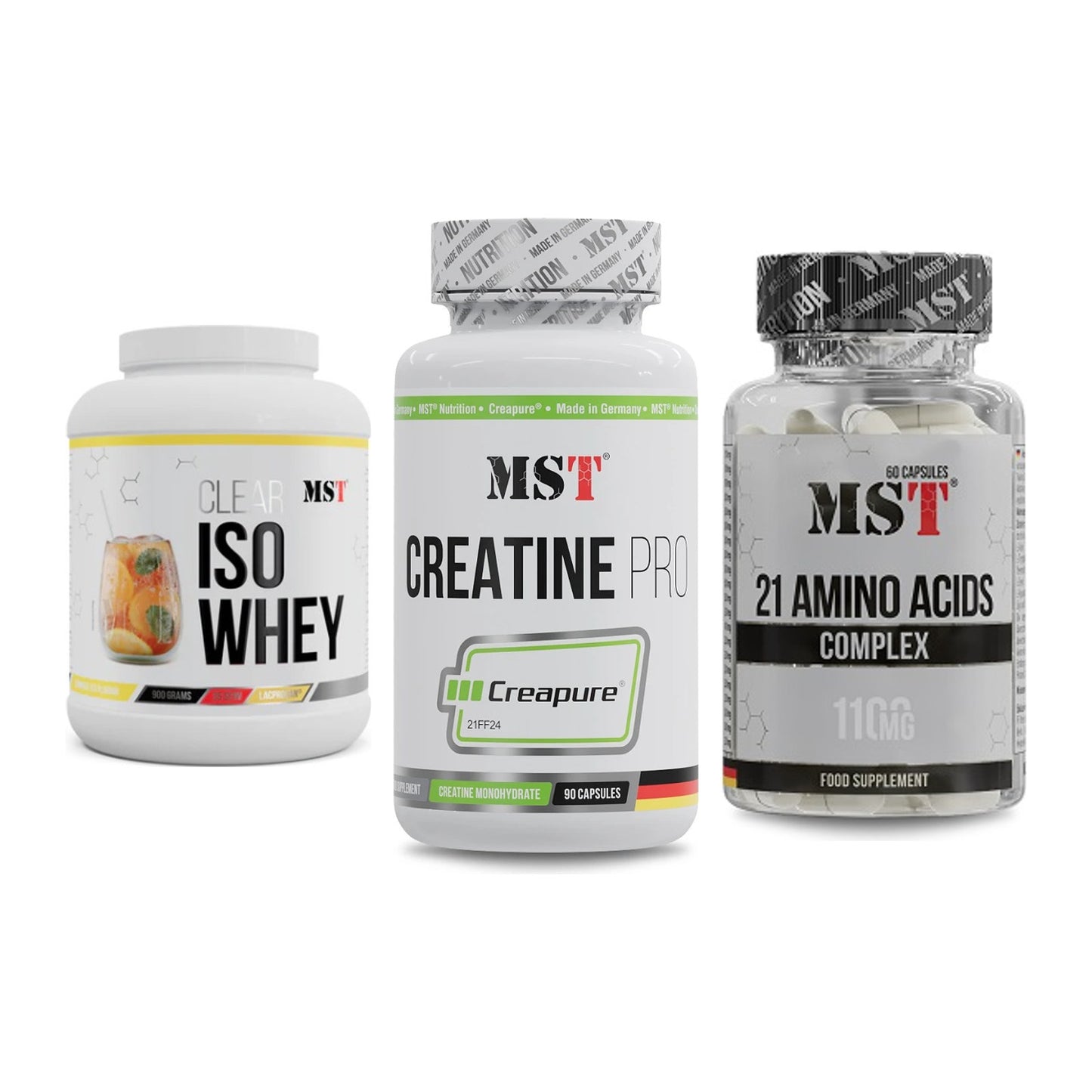 MST Marken-Trio: Iso Clear + Creatine Pro CREAPURE + 21 Amino Acids – alle enthaltenen Artikel