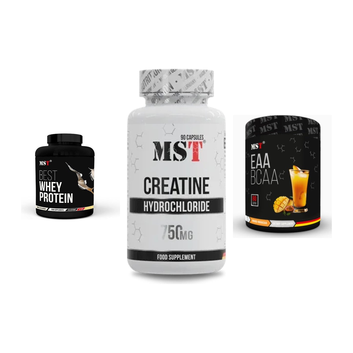 MST Marken-Trio: Best Whey Protein + Creatin HCL + EAA & BCAA – alle enthaltenen Artikel