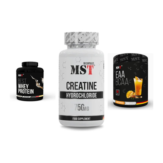 MST Marken-Trio: Best Whey Protein + Creatin HCL + EAA & BCAA – alle enthaltenen Artikel