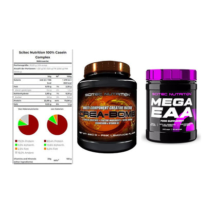 Scitec Nutrition Marken-Trio: Casein Complex + Crea-Bomb + 1 weitere – alle enthaltenen Artikel
