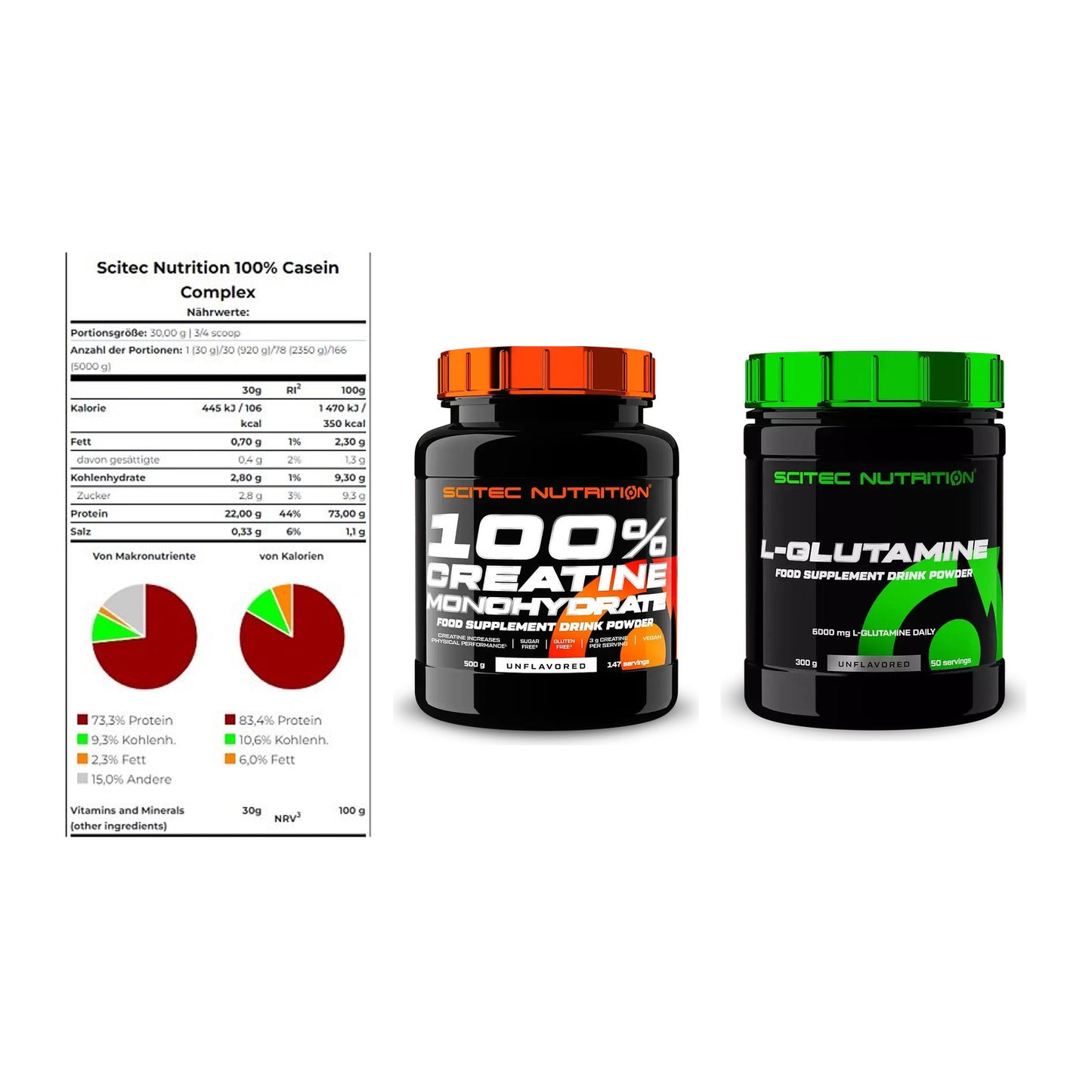 Scitec Nutrition Marken-Trio: Casein Compl + Creatine + 1 weitere – alle enthaltenen Artikel