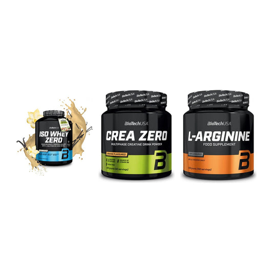 BioTech USA Marken-Trio: Iso Whey Zero + Crea Zero + L-Arginin – alle enthaltenen Artikel
