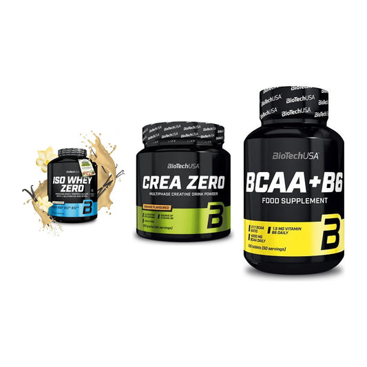 BioTech USA Marken-Trio: Iso Whey Zero + Crea Zero + BCAA+B6 100 – alle enthaltenen Artikel
