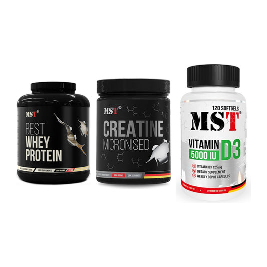 MST Marken-Trio: Best Whey + Creatin Monohyd + Vitamin D3 – alle enthaltenen Artikel