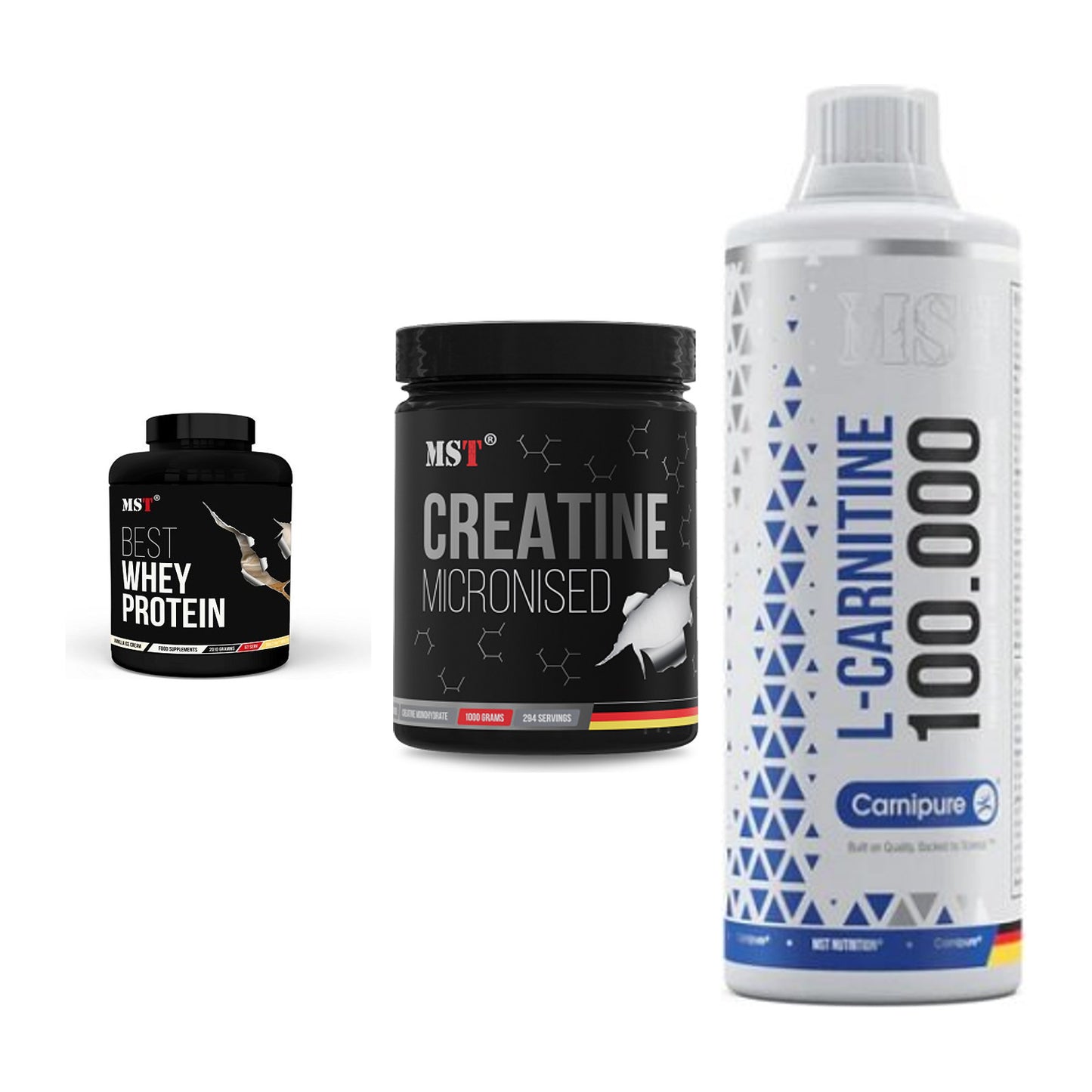 MST Marken-Trio: Best Whey + Creatin Monohyd + L-Carnitine – alle enthaltenen Artikel