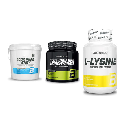 BioTech USA Marken-Trio: 100% Pure + Creatine + L-Lysine – alle enthaltenen Artikel