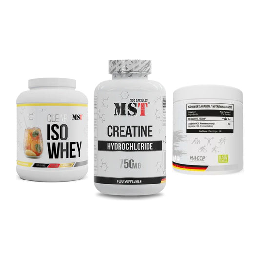 MST Marken-Trio: Iso Clear 900g + Creatine HCL + Arginine HCL – alle enthaltenen Artikel