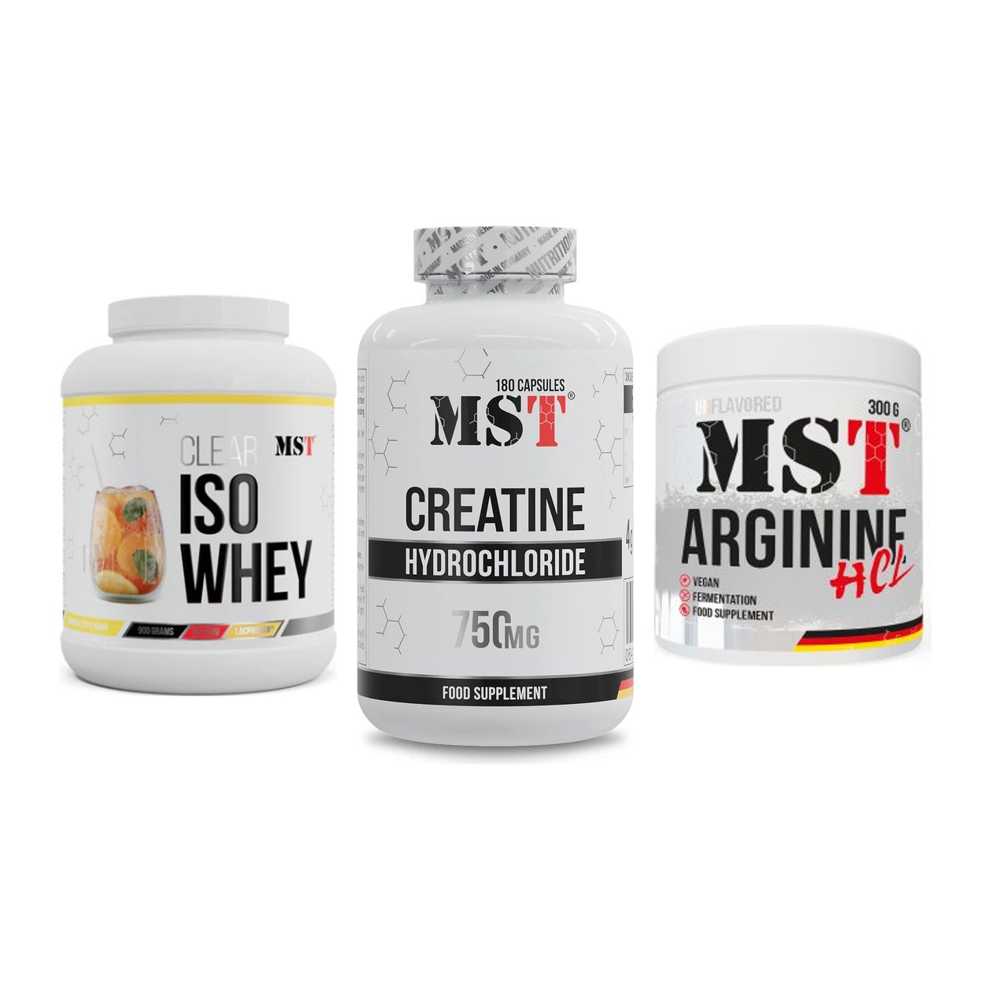 MST Marken-Trio: Iso Clear + Creatine HCL + Arginine HCL – alle enthaltenen Artikel