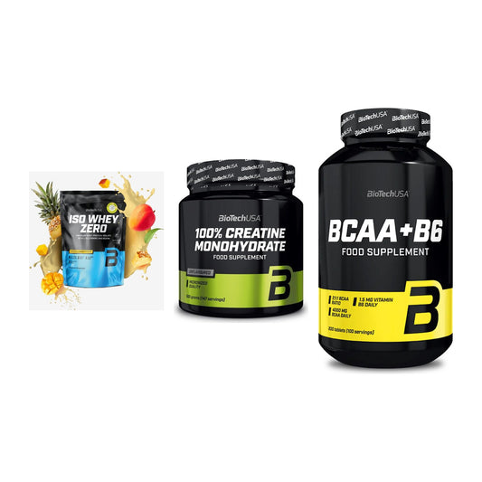 BioTech USA Marken-Trio: Iso Whey Zero + Creatine + BCAA+B6 200 – alle enthaltenen Artikel