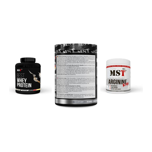 MST Marken-Trio: Best Whey + Creatin Monohyd + Arginine RAW – alle enthaltenen Artikel