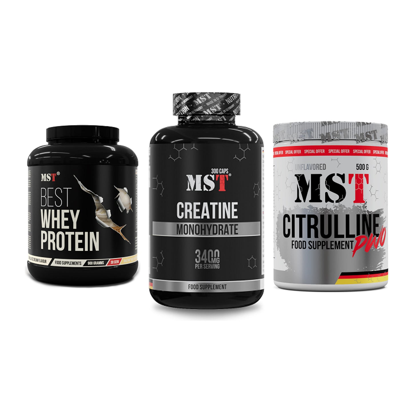 MST Marken-Trio: Best Whey + Creatine + Citrulline – alle enthaltenen Artikel