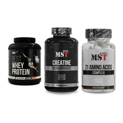 MST Marken-Trio: Best Whey + Creatine + 21 Amino Acids – alle enthaltenen Artikel