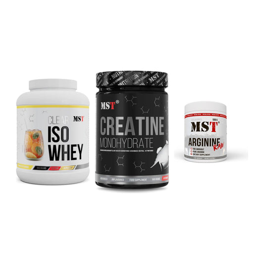 MST Marken-Trio: Iso Clear + Creatin Monohydrate + Arginine RAW – alle enthaltenen Artikel
