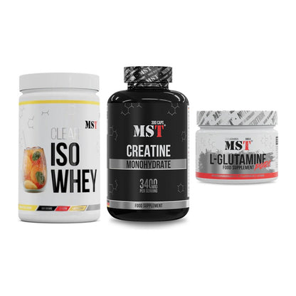 MST Marken-Trio: Iso Clear + Creatine Monohydrate + Glutamine – alle enthaltenen Artikel