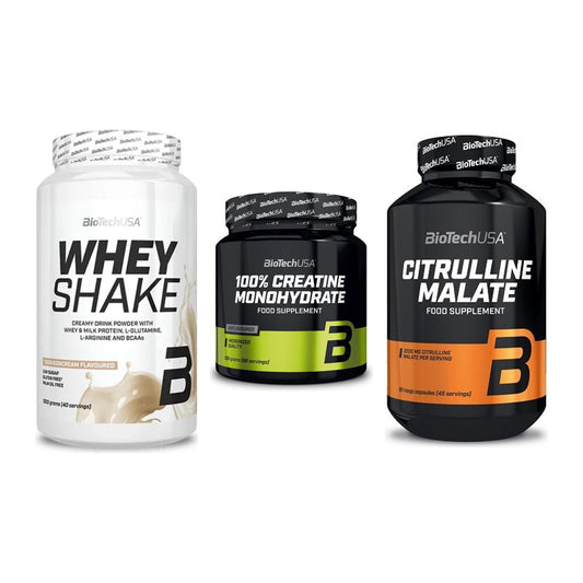 BioTech USA Marken-Trio: Whey Shake + Creatine + Citrulline – alle enthaltenen Artikel