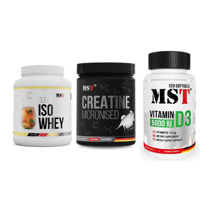 MST Marken-Trio: Iso Clear + Creatin Monohyd + Vitamin D3 – alle enthaltenen Artikel