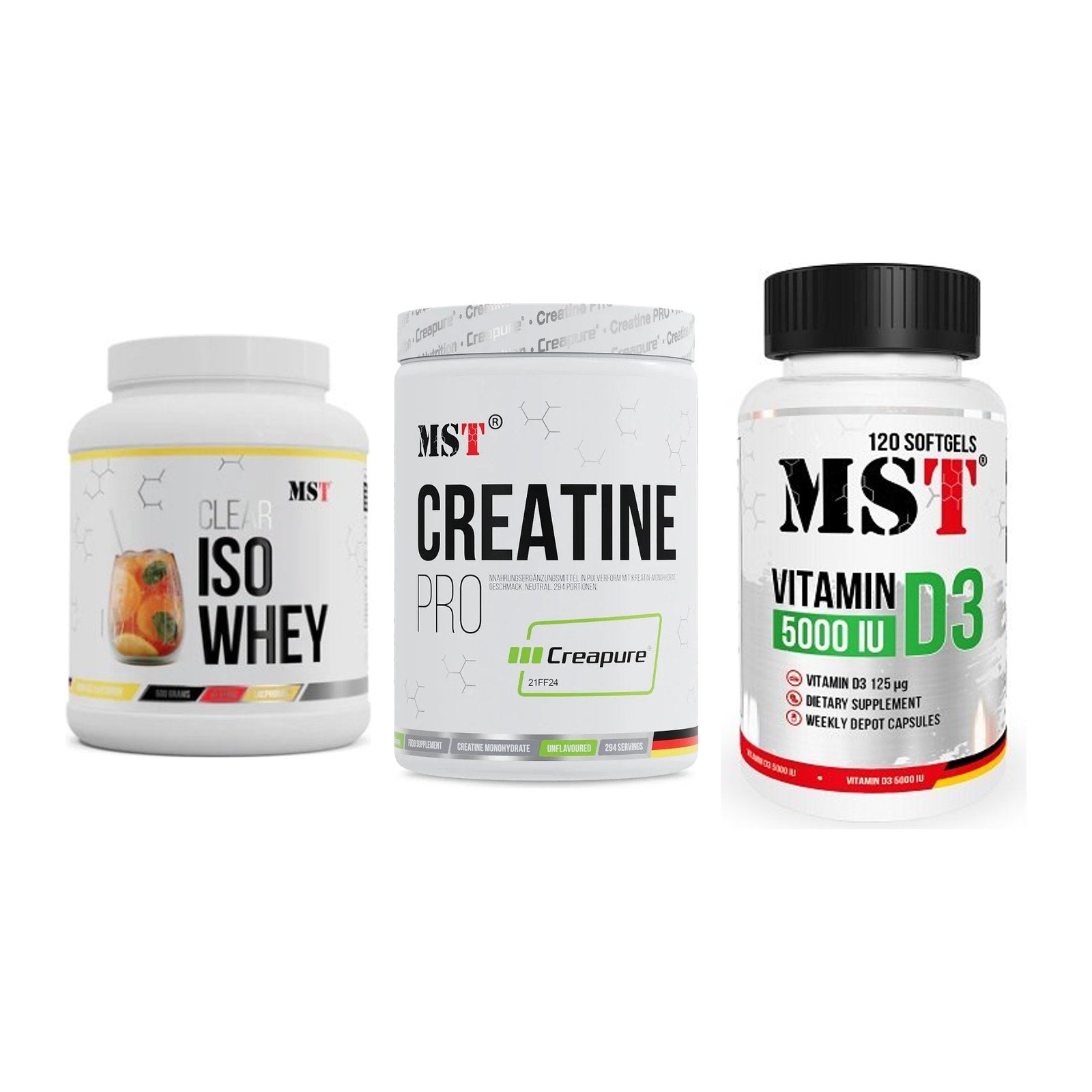 MST Marken-Trio: Iso Clear + Creatin Pro + Vitamin D3 – alle enthaltenen Artikel