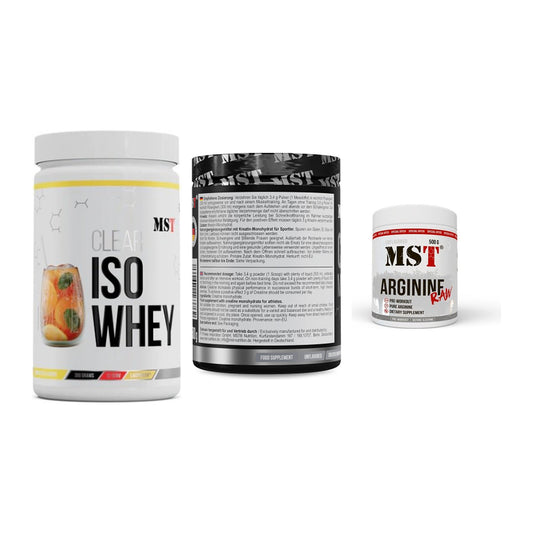MST Marken-Trio: Iso Clear + Creatin Monohydrate + Arginine RAW – alle enthaltenen Artikel