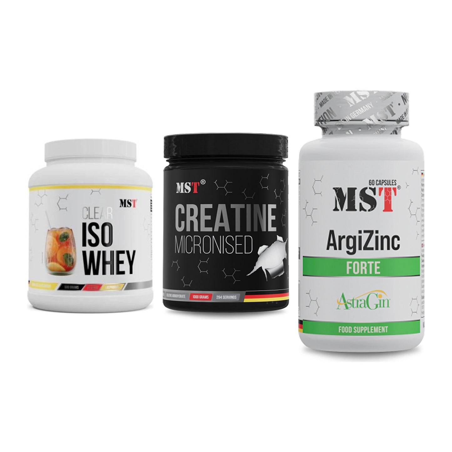 MST Marken-Trio: Iso Clear + Creatin Monohydrate + ArgiZinc Forte – alle enthaltenen Artikel