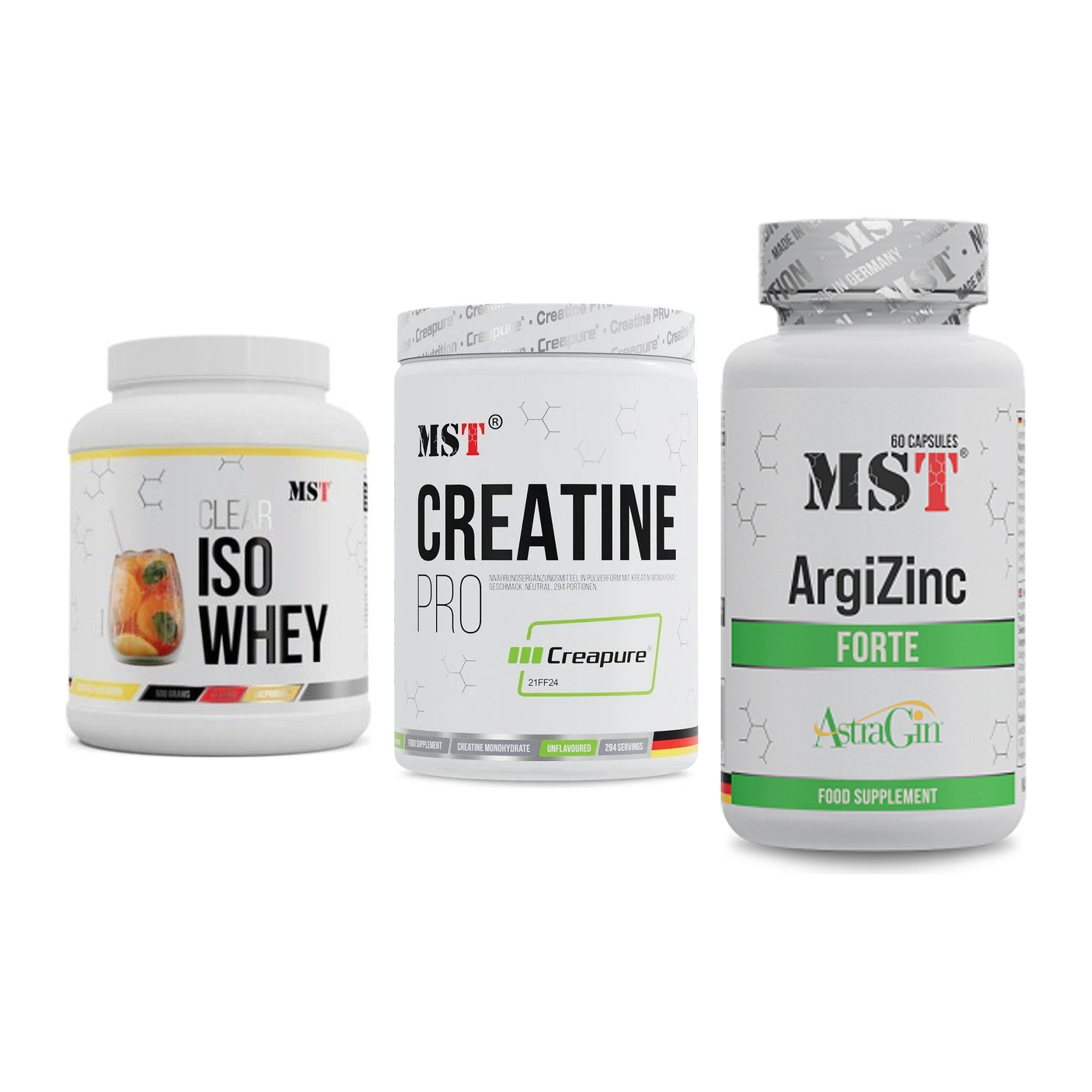 MST Marken-Trio: Iso Clear + Creatin Pro CREAPURE + ArgiZinc Forte – alle enthaltenen Artikel