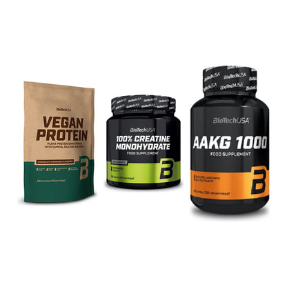 BioTech USA Marken-Trio: Vegan Protein + Creatine + AAKG 1000mg – alle enthaltenen Artikel