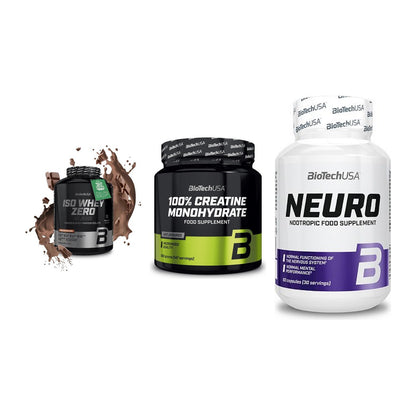 BioTech USA Marken-Trio: Iso Whey Zero + Creatine + Neuro – alle enthaltenen Artikel