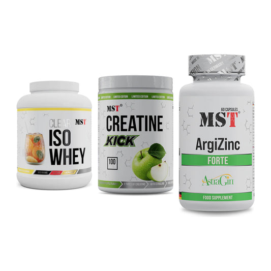MST Marken-Trio: Iso Clear + Creatine Kick + ArgiZinc Forte – alle enthaltenen Artikel