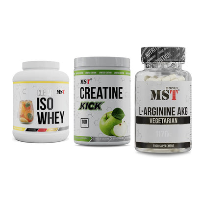 MST Marken-Trio: Iso Clear + Creatine Kick + Arginin AAKG 1178mg – alle enthaltenen Artikel