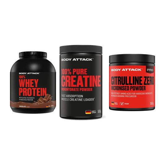 Body Attack Marken-Trio: Attack 100% Whey Protein + 2 weitere – alle enthaltenen Artikel