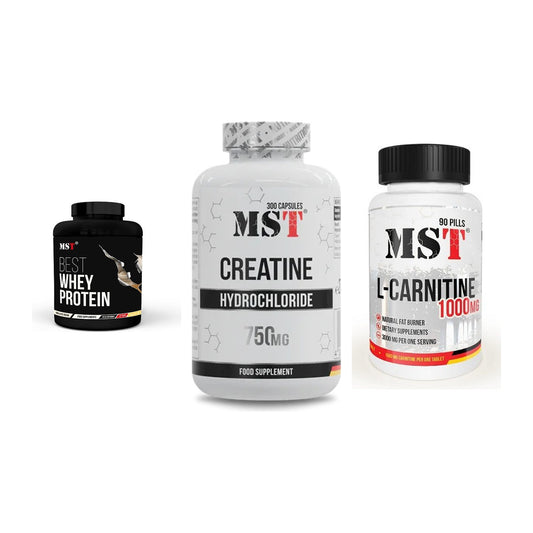 MST Marken-Trio: Best Whey + Creatine HCL + L-Carnitine – alle enthaltenen Artikel