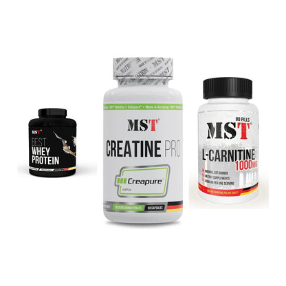 MST Marken-Trio: Best Whey + Creatine Pro + L-Carnitine – alle enthaltenen Artikel