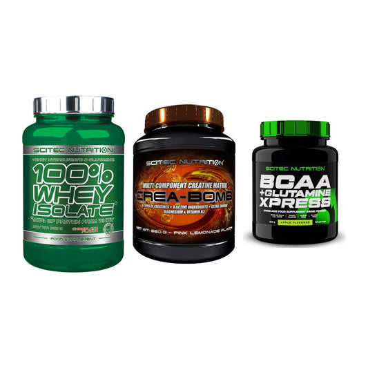 Scitec Nutrition Marken-Trio: Whey Isolate + Crea-Bomb + 1 weitere – alle enthaltenen Artikel