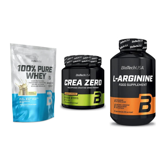 BioTech USA Marken-Trio: 100% Pure + Crea Zero + L-Arginine – alle enthaltenen Artikel