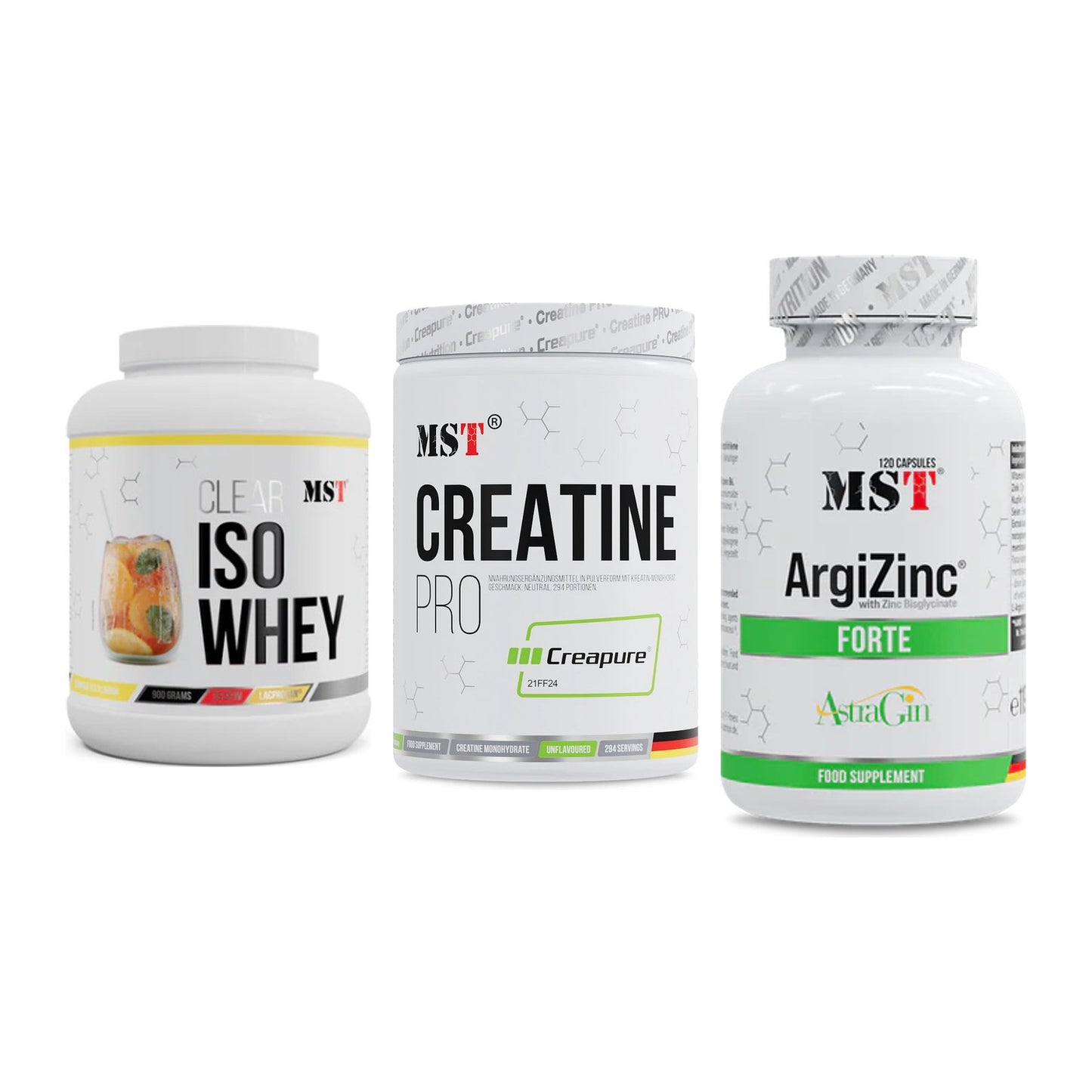MST Marken-Trio: Iso Clear + Creatin Pro CREAPURE + ArgiZinc Forte – alle enthaltenen Artikel